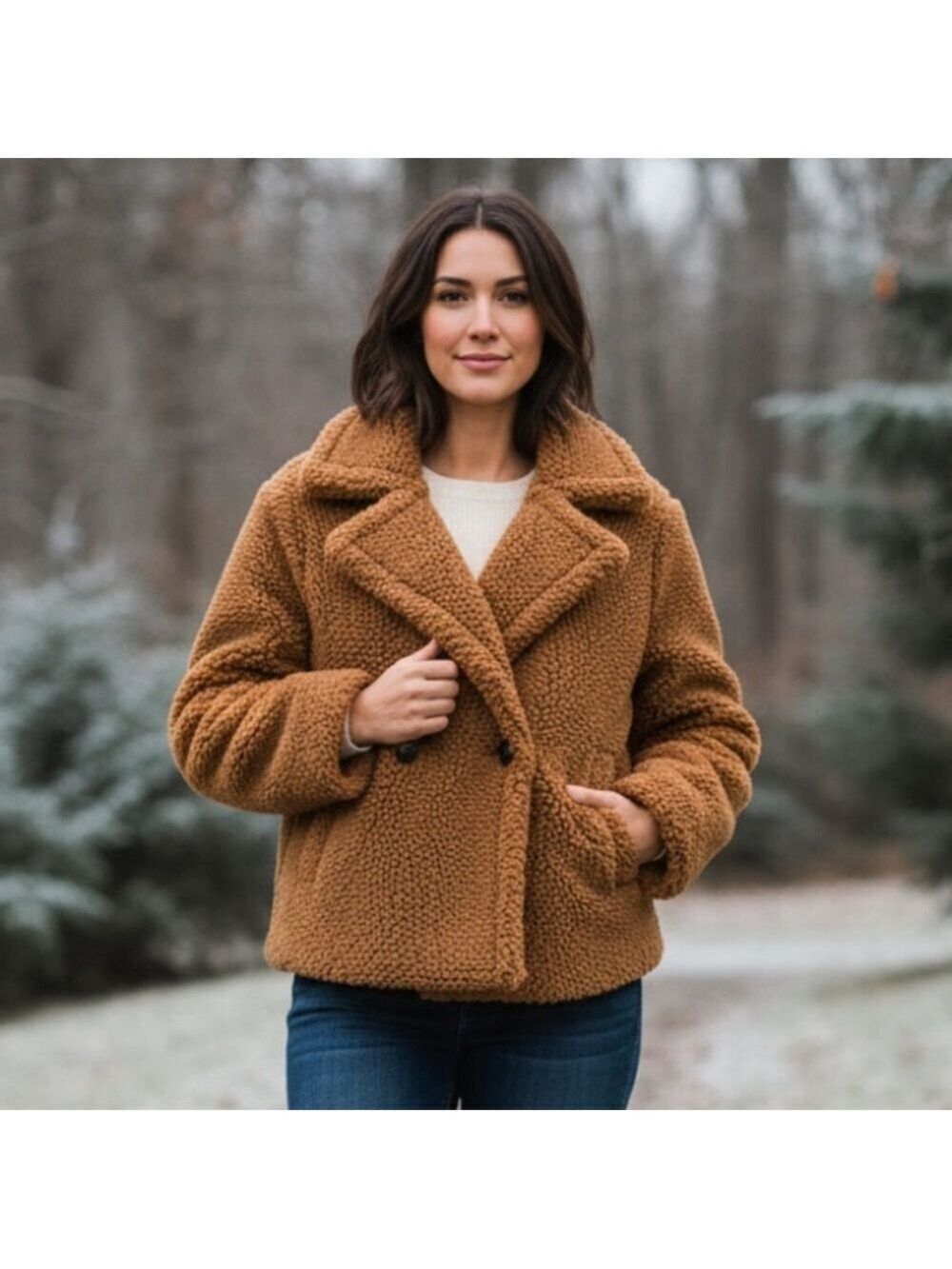UGG Gertrude Short Teddy Coat in Chestnut Brown Sz Large Soft and cozy